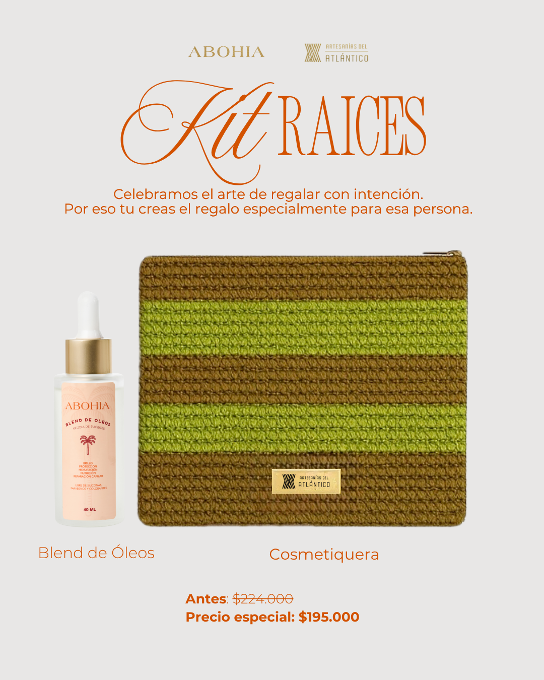 Kit Raíces: Blend de Óleos + Cosmetiquera Tejida a Mano por artesanos del Atlántico