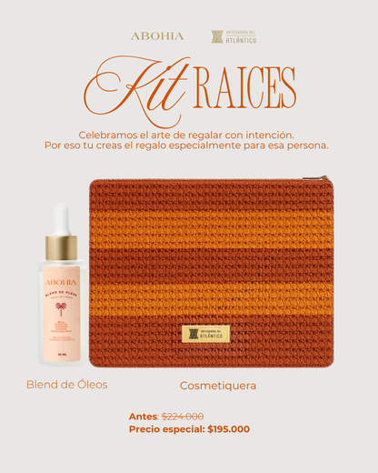 Kit Raíces: Blend de Óleos + Cosmetiquera Tejida a Mano por artesanos del Atlántico