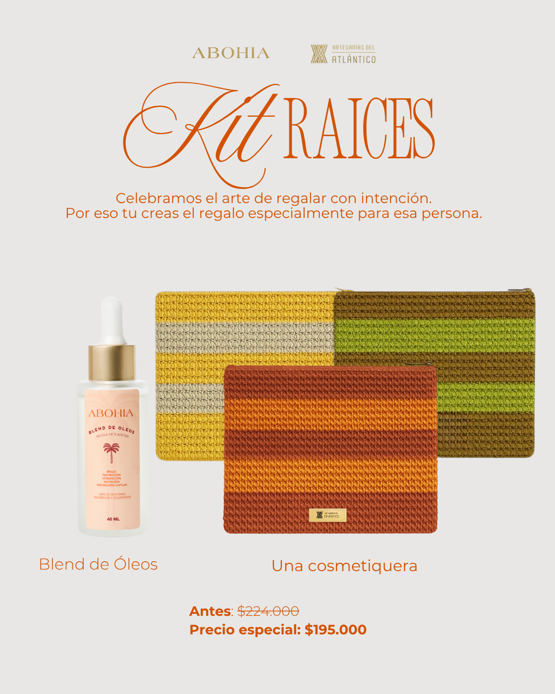 Kit Raíces: Blend de Óleos + Cosmetiquera Tejida a Mano por artesanos del Atlántico