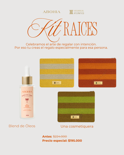 Kit Raíces: Blend de Óleos + Cosmetiquera Tejida a Mano por artesanos del Atlántico