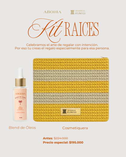 Kit Raíces: Blend de Óleos + Cosmetiquera Tejida a Mano por artesanos del Atlántico